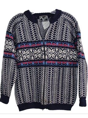 Vintage 1970s Mountain Threads Fair Isle Cardigan from England, New Wool, fits M